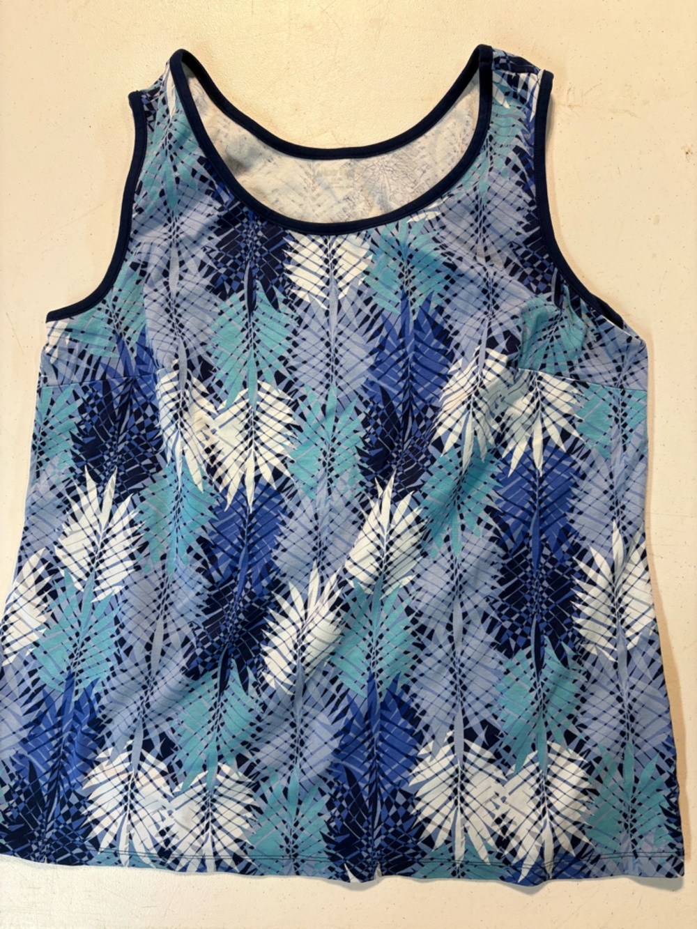 LANDSEND 1X ✨ plus size Blue Tropical Print Tank Top VGUC